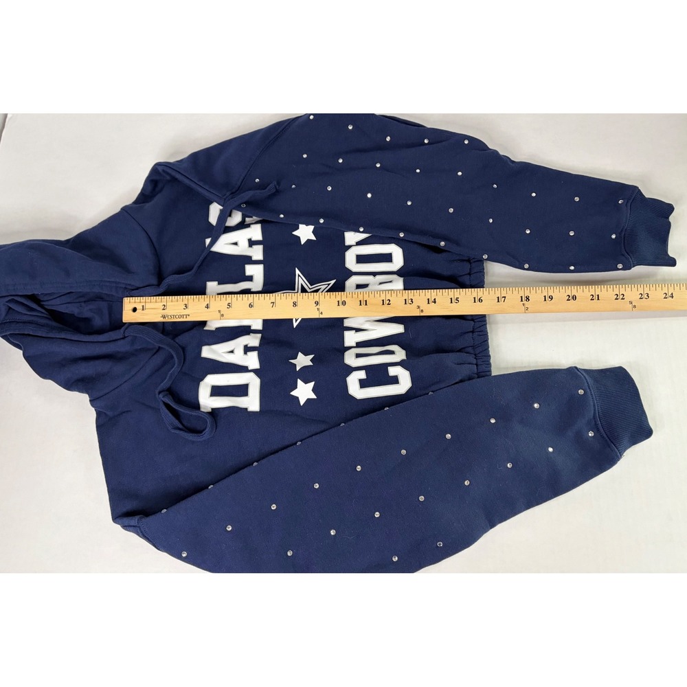 Dallas Cowboys Rhinestone Cropped Hoodie Women's XS Navy Blue NFL Pullover - Picture 8 of 13